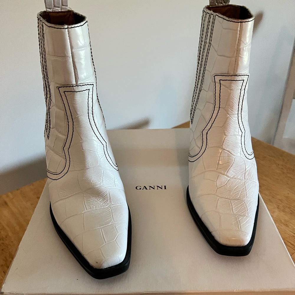 Ganni white ankle boot